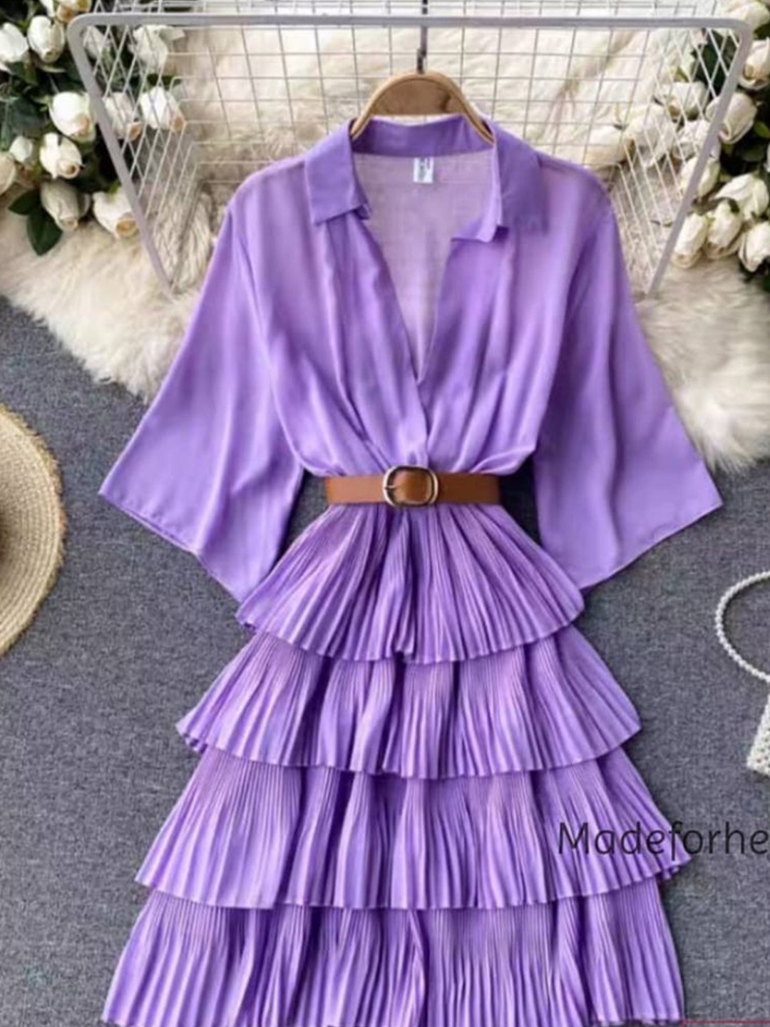

MADE FOR HER LABEL Women Karla Ruffle Lavender Fit and Flare Mini Dress