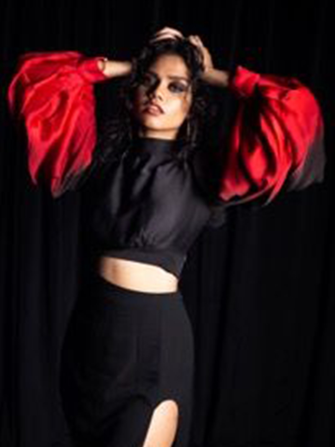 

Shivanii Women Scarlet Crop Blouson Top, Black