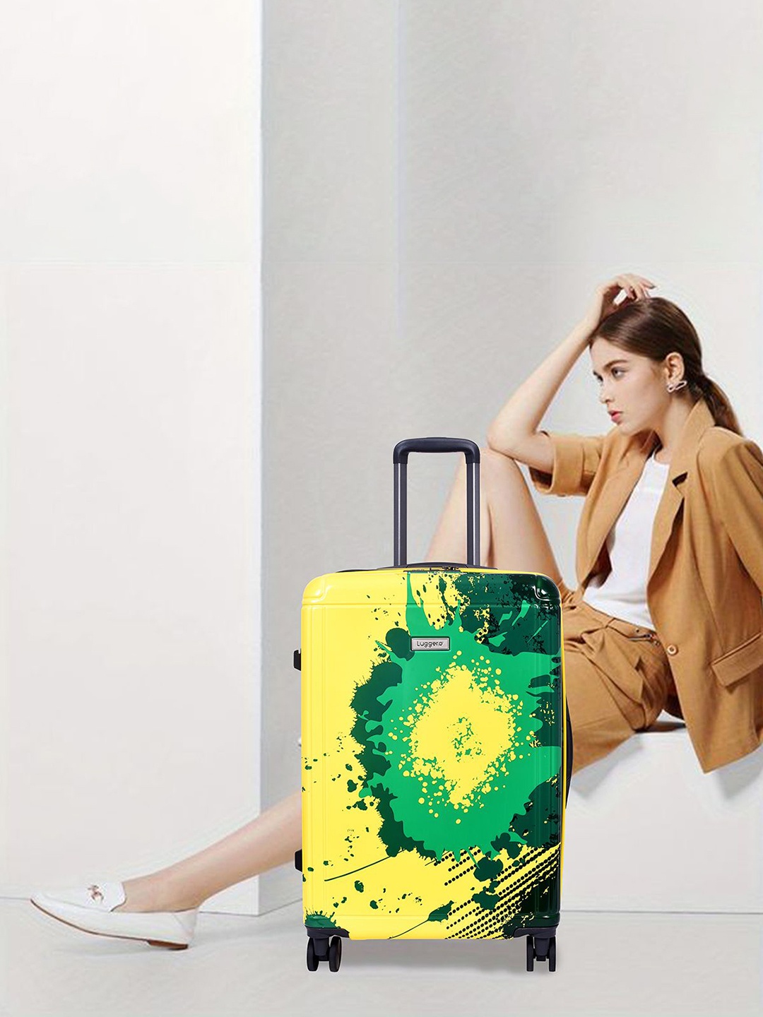 

Luggero Printed Hard-Sided Cabin Trolley Bag, Yellow