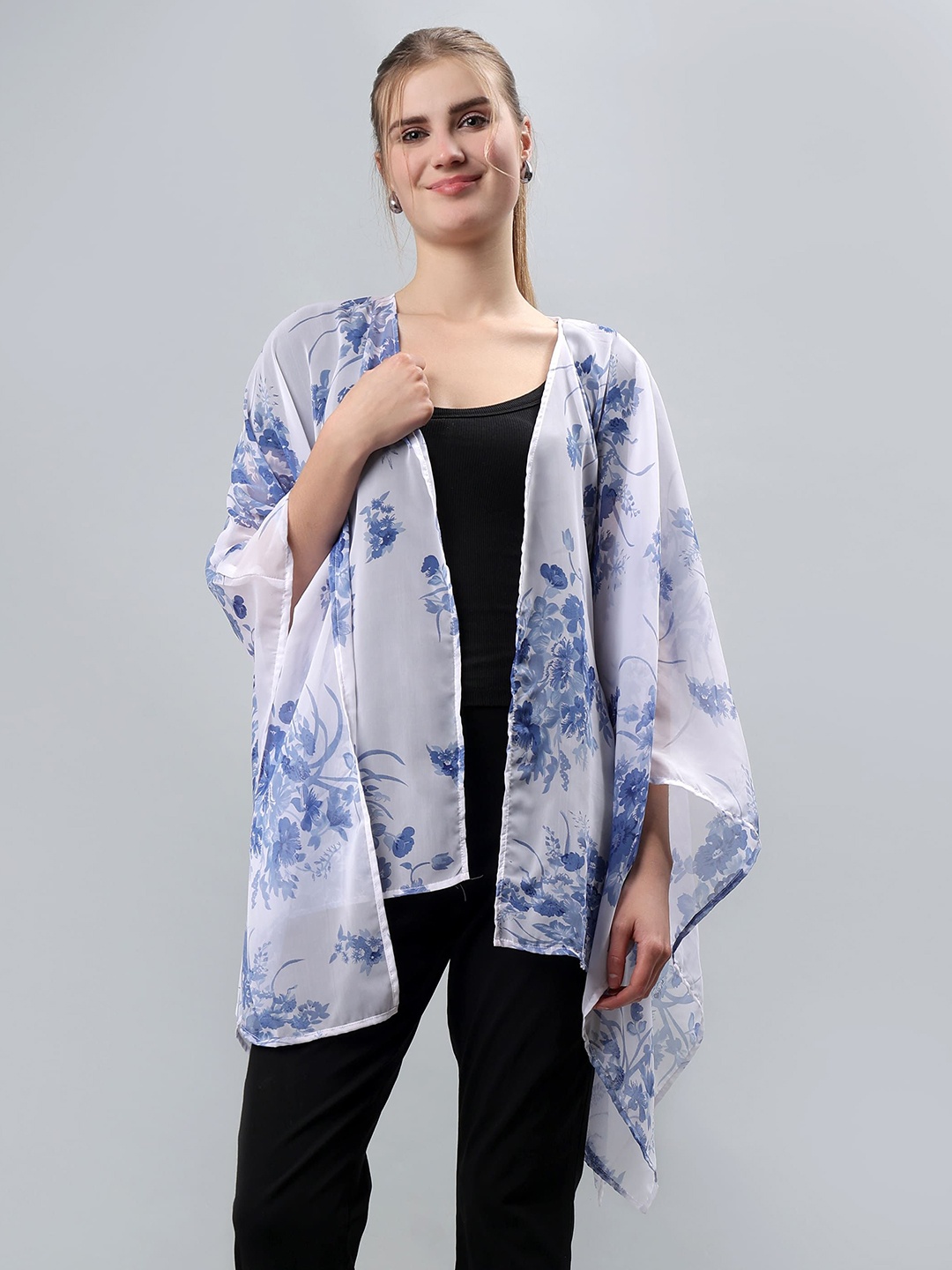 

ETRAANA Floral Printed Kaptan Type Short Shrug, Blue