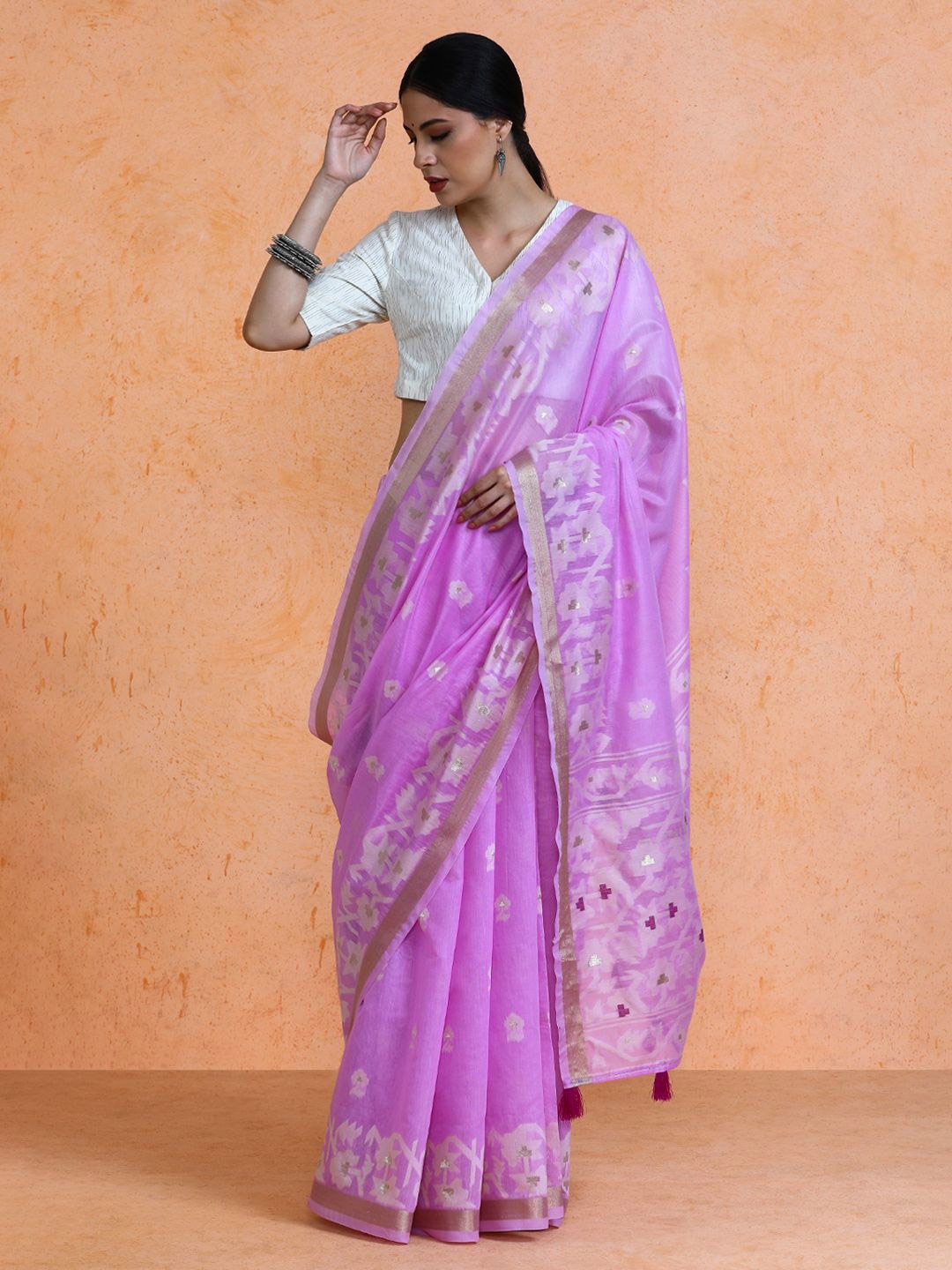 

SARHA Woven Design Chanderi Cotton Saree, Lavender