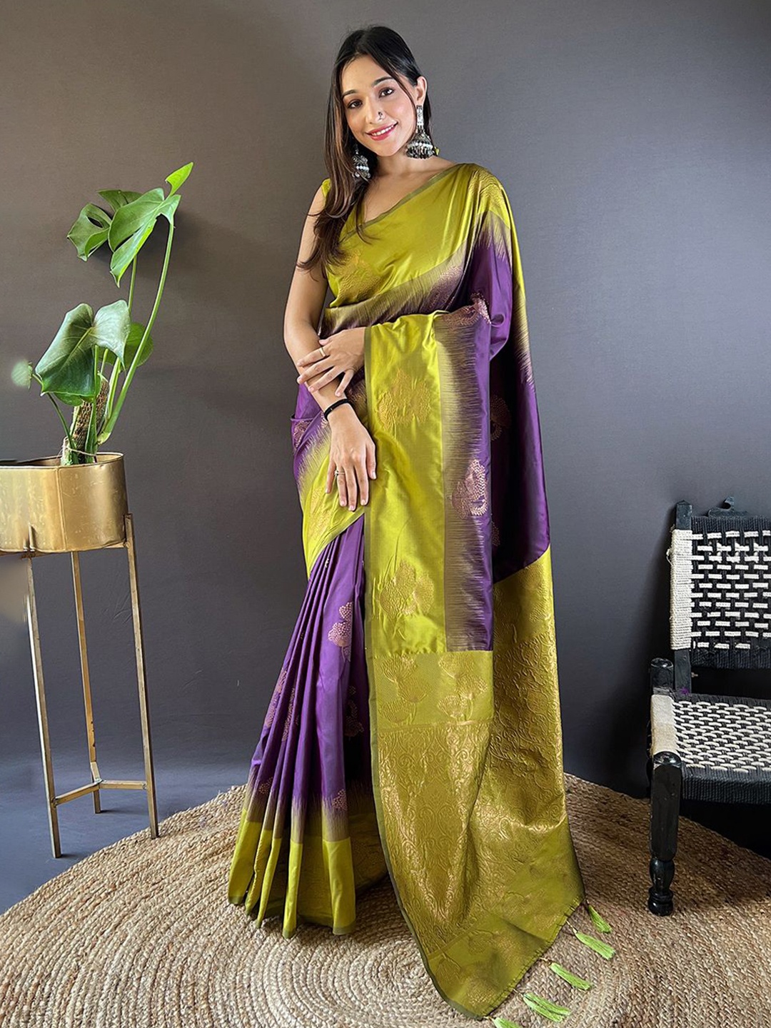 

Rangtulika Ethnics Woven Design Zari Silk Blend Paithani Saree, Purple