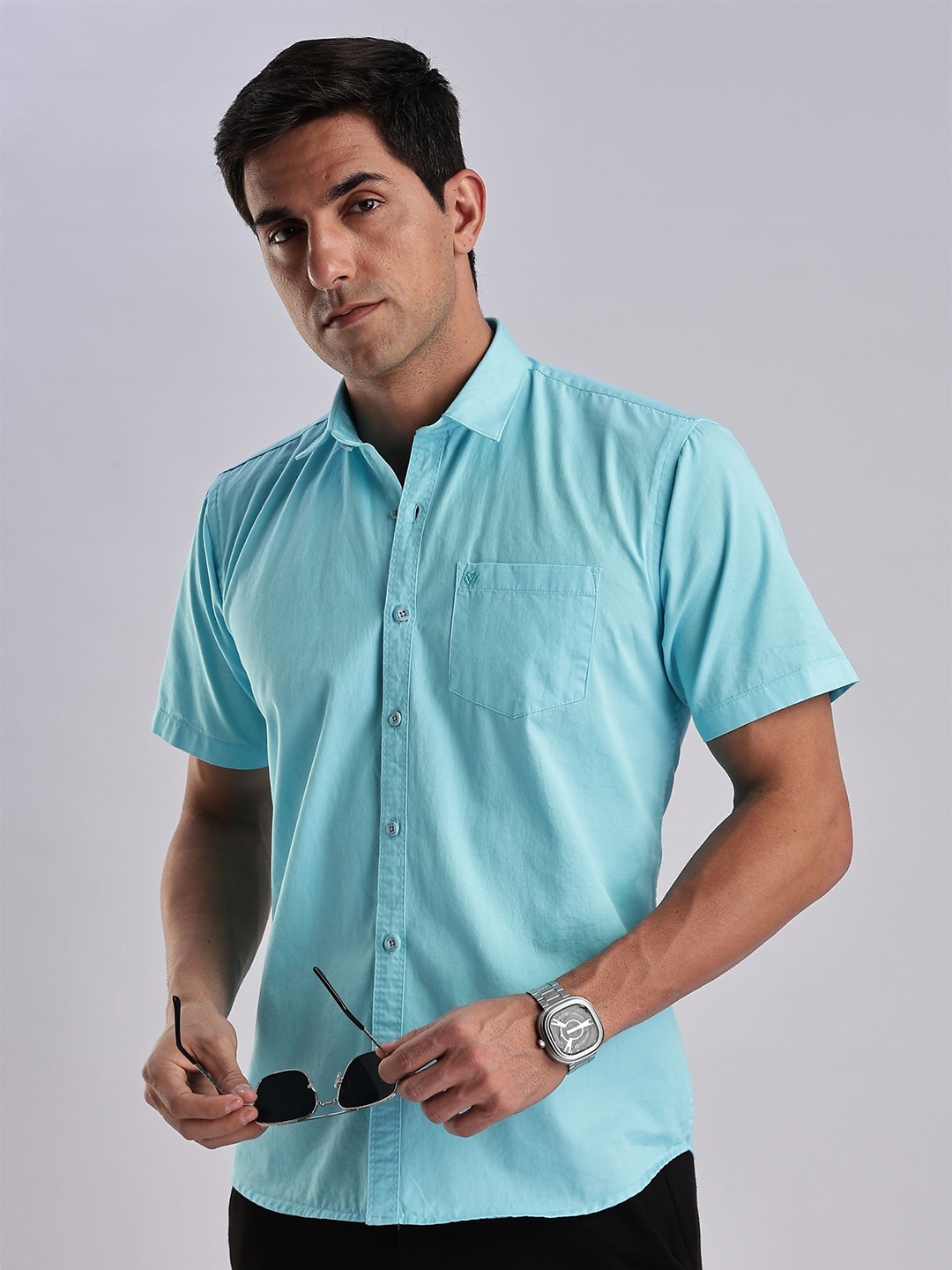 

BS BLUE SQUAD Men Solid India Slim Fit Cotton Casual Shirt, Turquoise blue