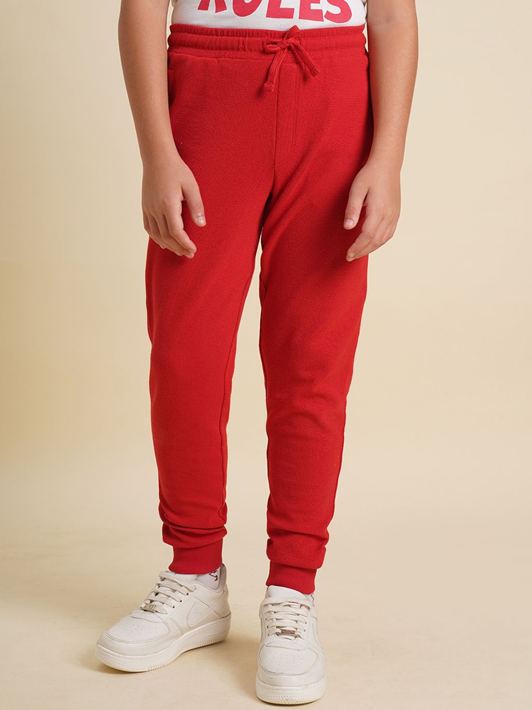 

Jack & Jones Junior Boys Cotton Relaxed-Fit Graphic Printed Track Pants, Red