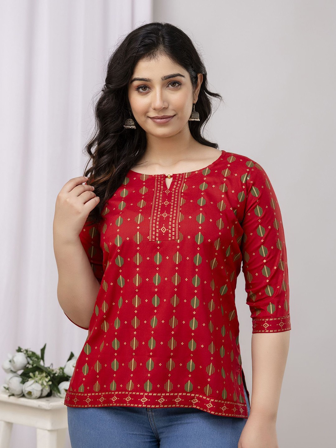 

mad fury Women Printed Pure Cotton Kurti, Red