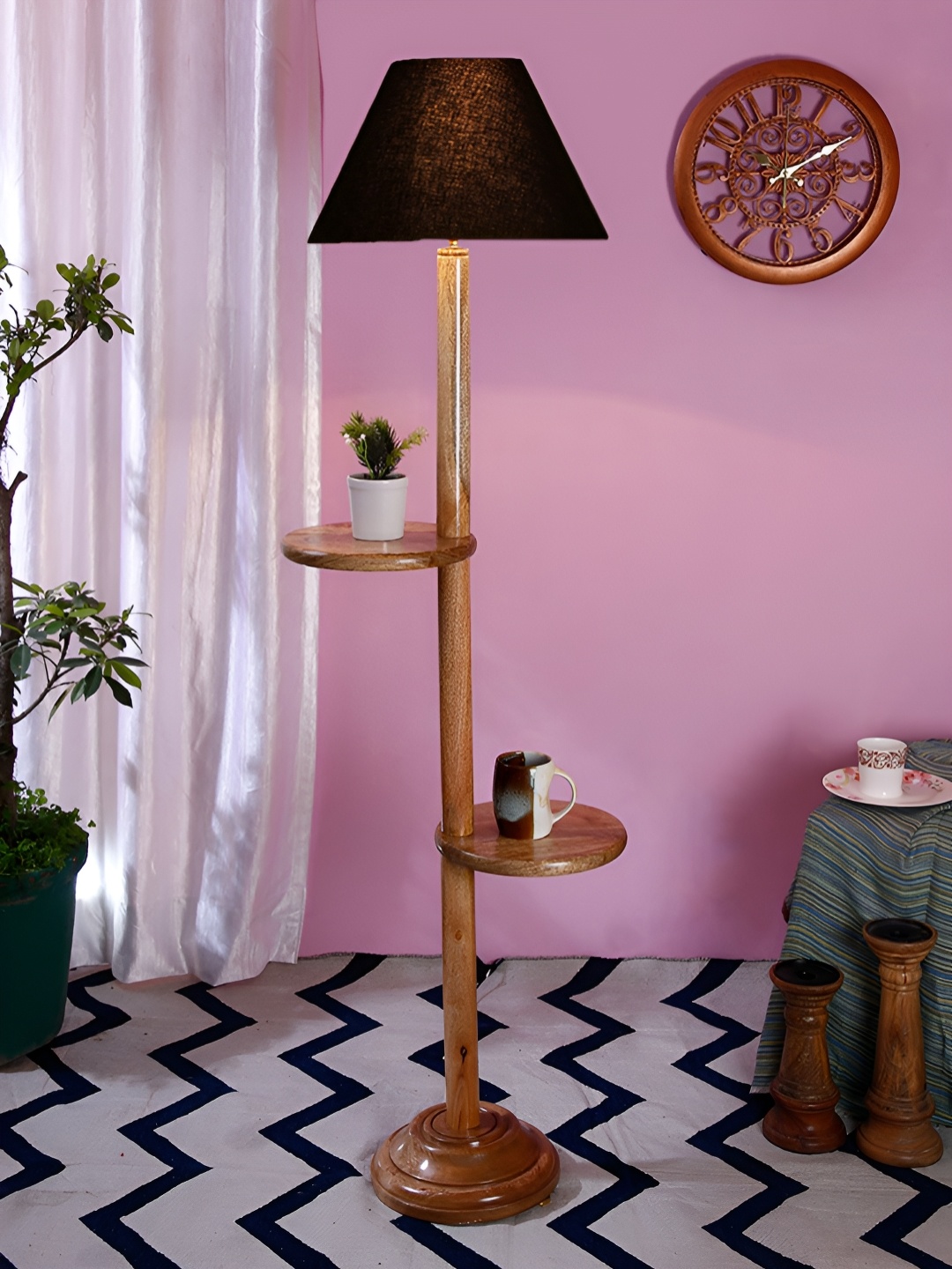 

Devansh Black Frustum Shaped Wooden Floor Lamp