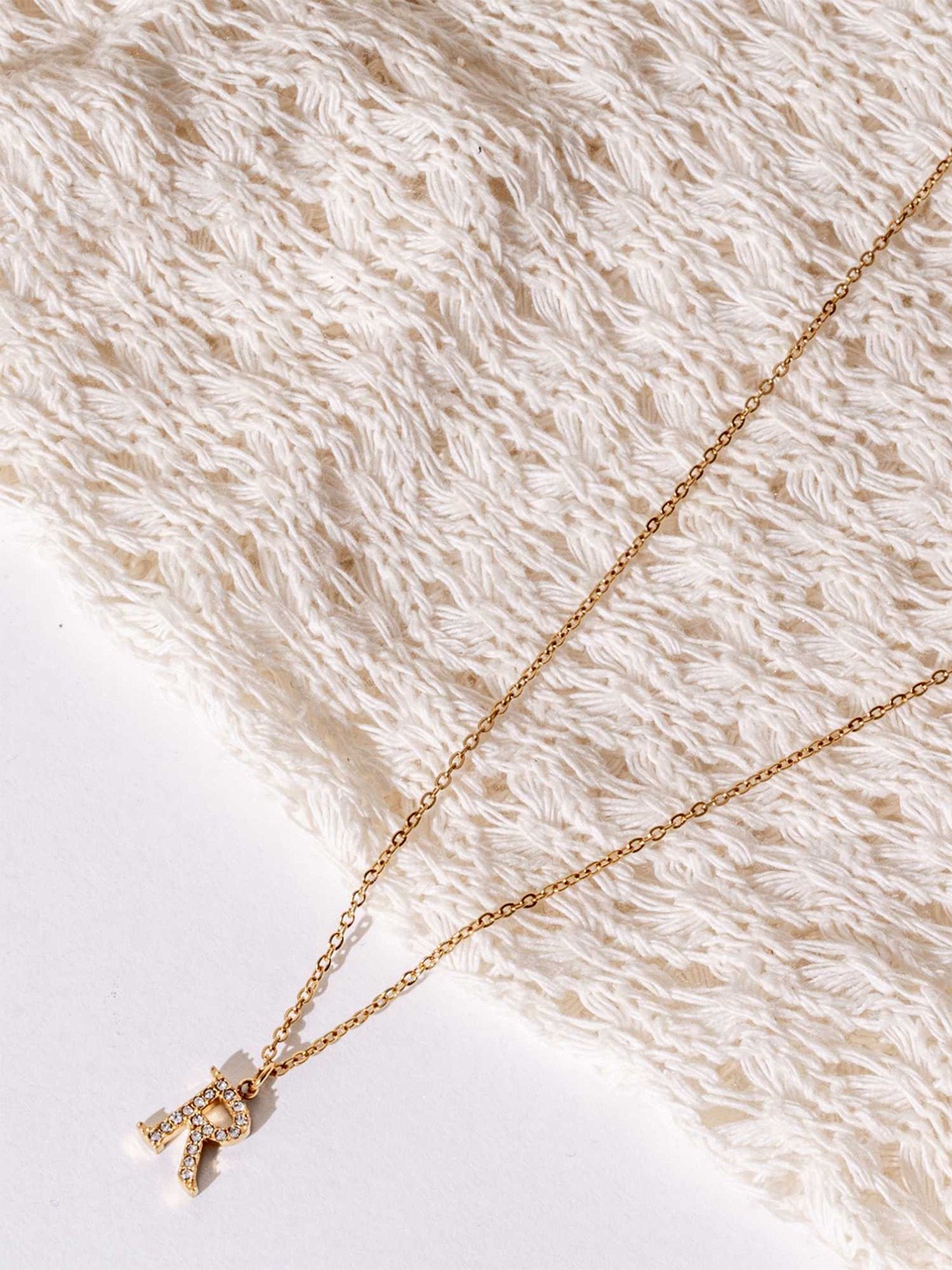 

ZAISHA 18k Gold-Plated Artificial Stones Studded Alphabet R Pendants With Chains