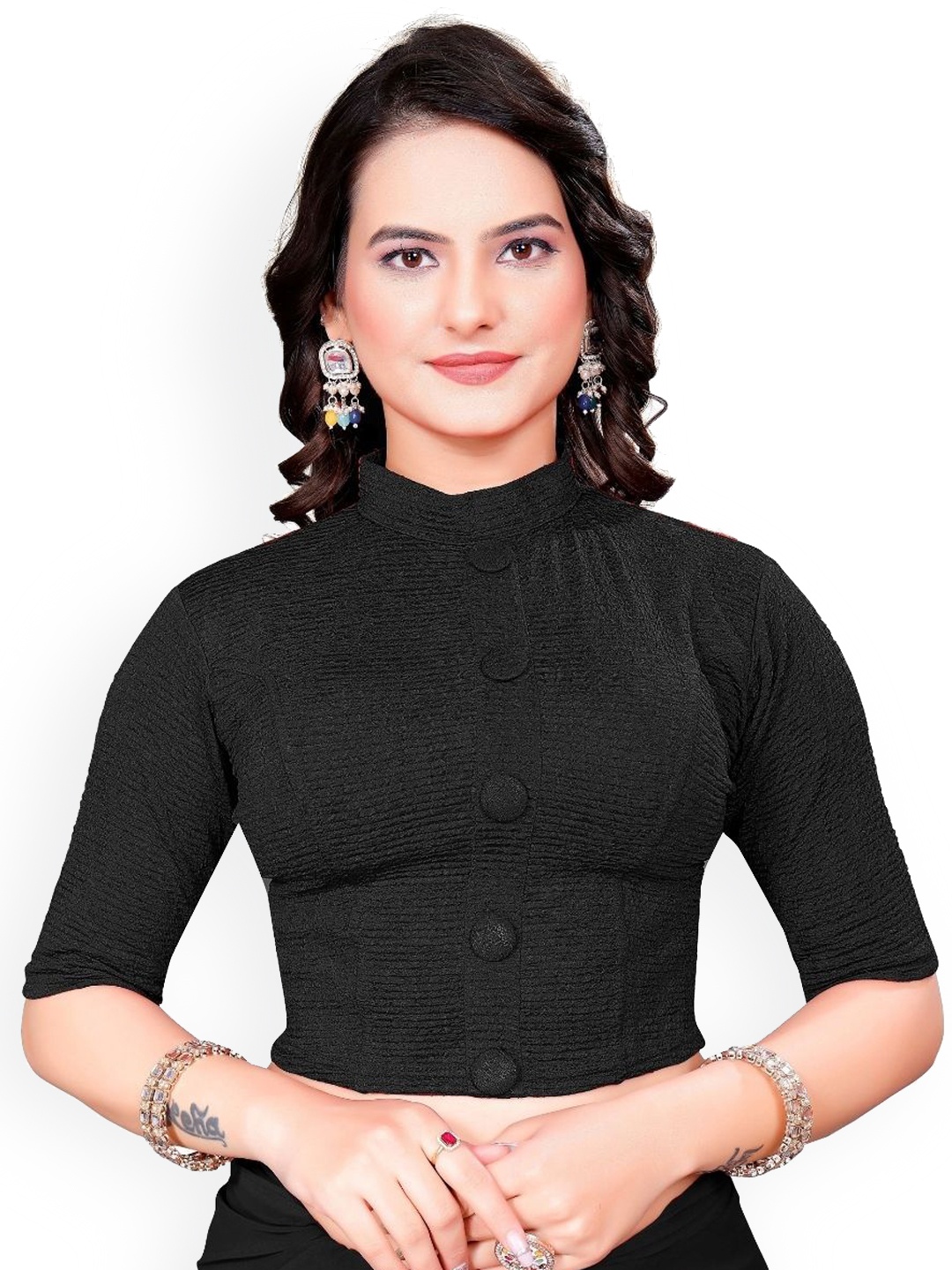 

SS Sanket Women's Cotton High Neck Button Saree Blouse, Black
