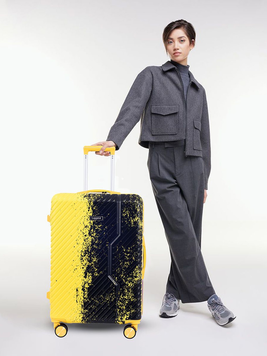 

Luggero Printed Hard-Sided Large Trolley Bag, Yellow