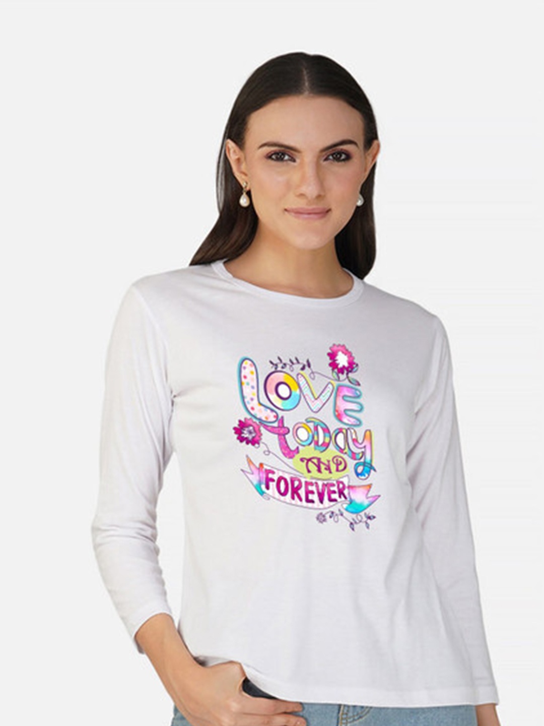 

Metronaut Women 2 Printed Bio Finish Applique T-shirt, White