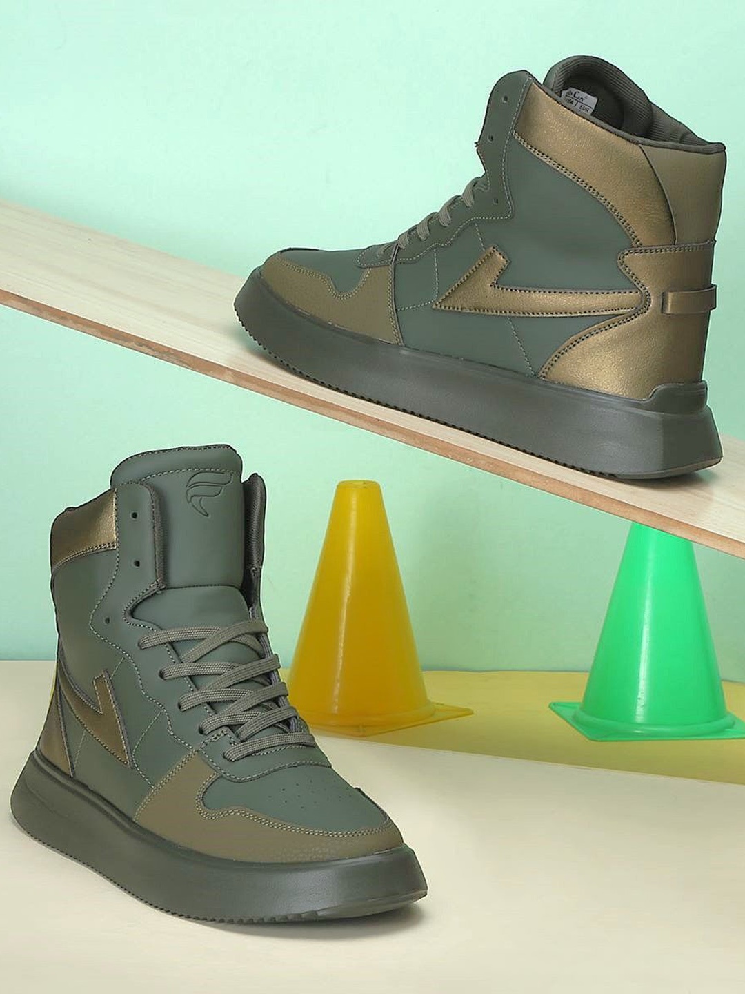 

Field Care Men PU Lace-Ups High-Top Sneakers, Grey