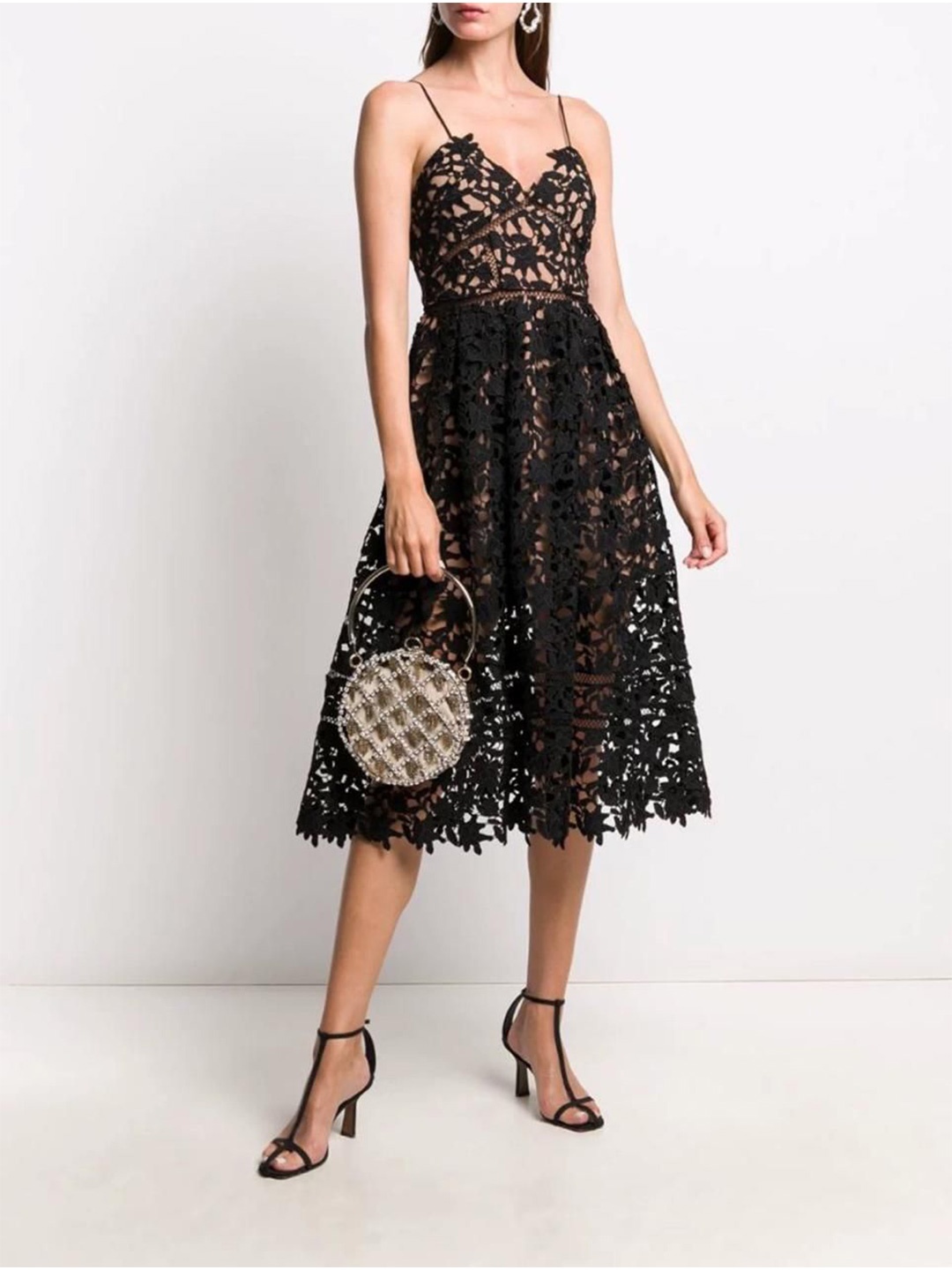 

MADE FOR HER LABEL Women Romantza V- Neck Lace Midi Dress, Black