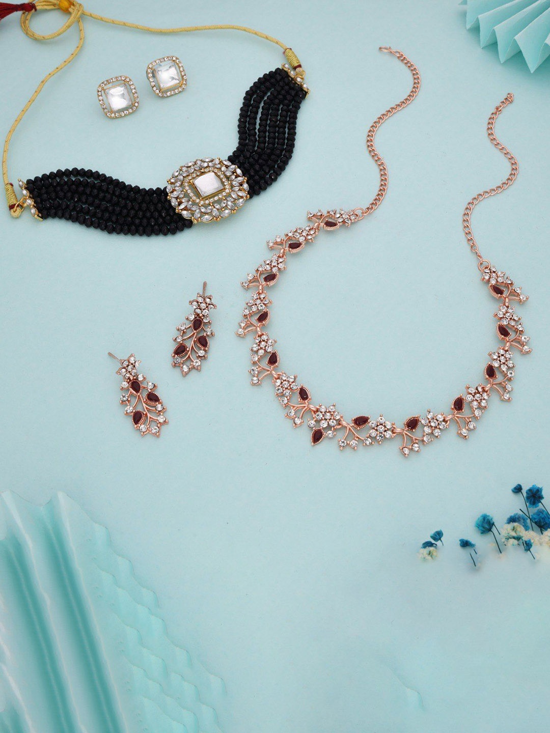 

Lyriss Set Of 2 Gold-Plated American Diamond Studded Jewellery Set