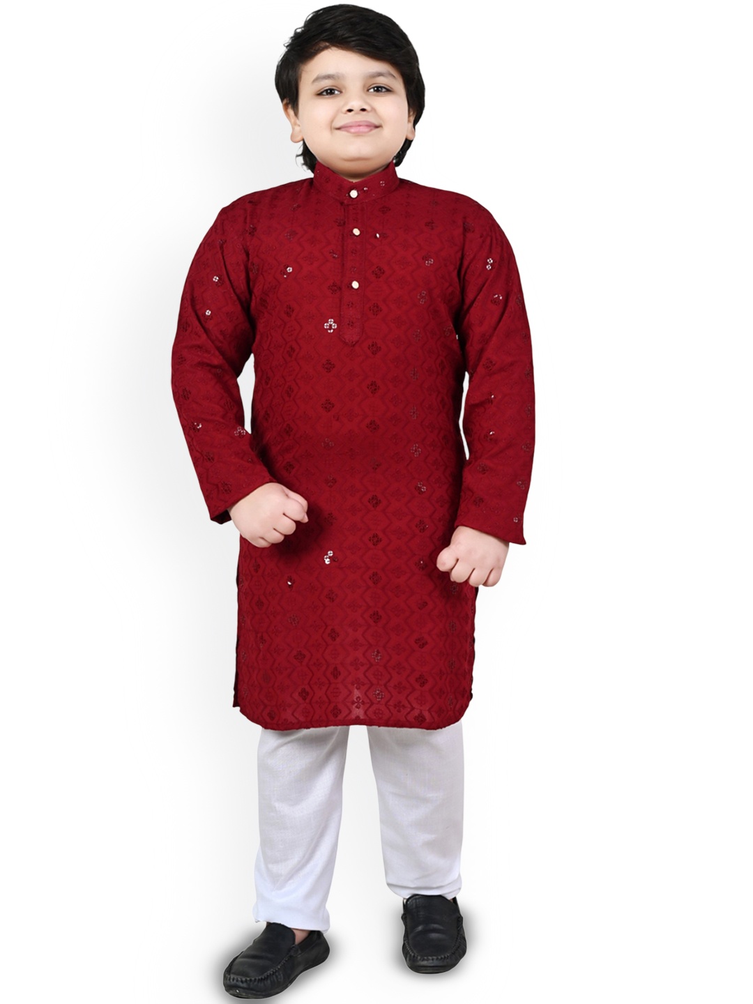 

Kidotsav Boys Floral Embroidered Regular Sequinned Kurta with Pyjamas, Red