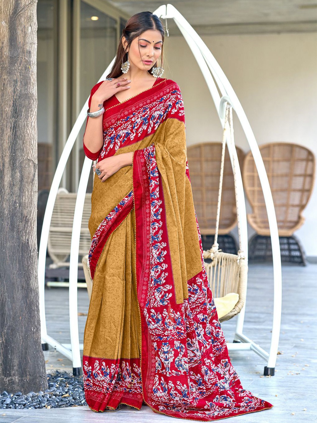 

Anouk Floral Printed Pure Cotton Ready to Wear Saree, Mustard