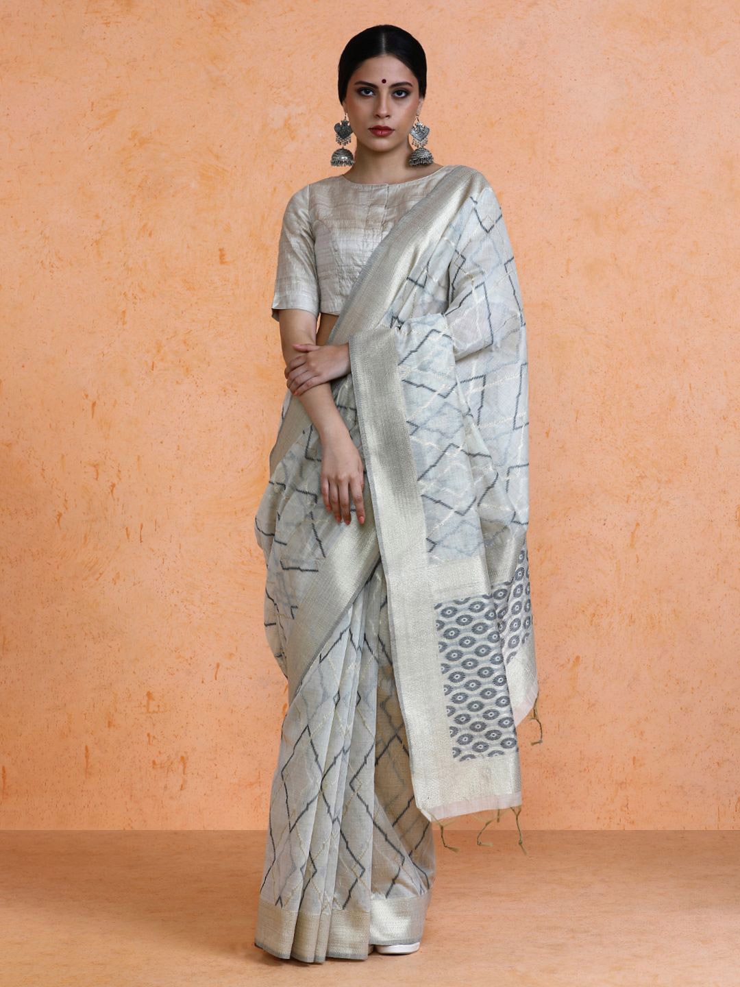 

SARHA Woven Design Muga Cotton Saree, Beige