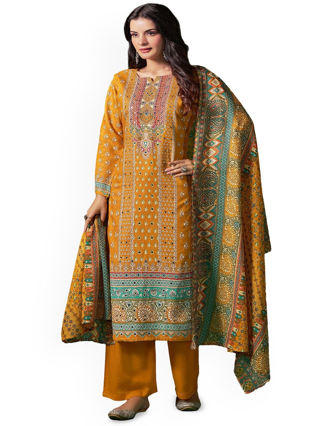 

DRAVINAM Trends Ethnic Motifs Printed Unstitched Dress Material, Yellow