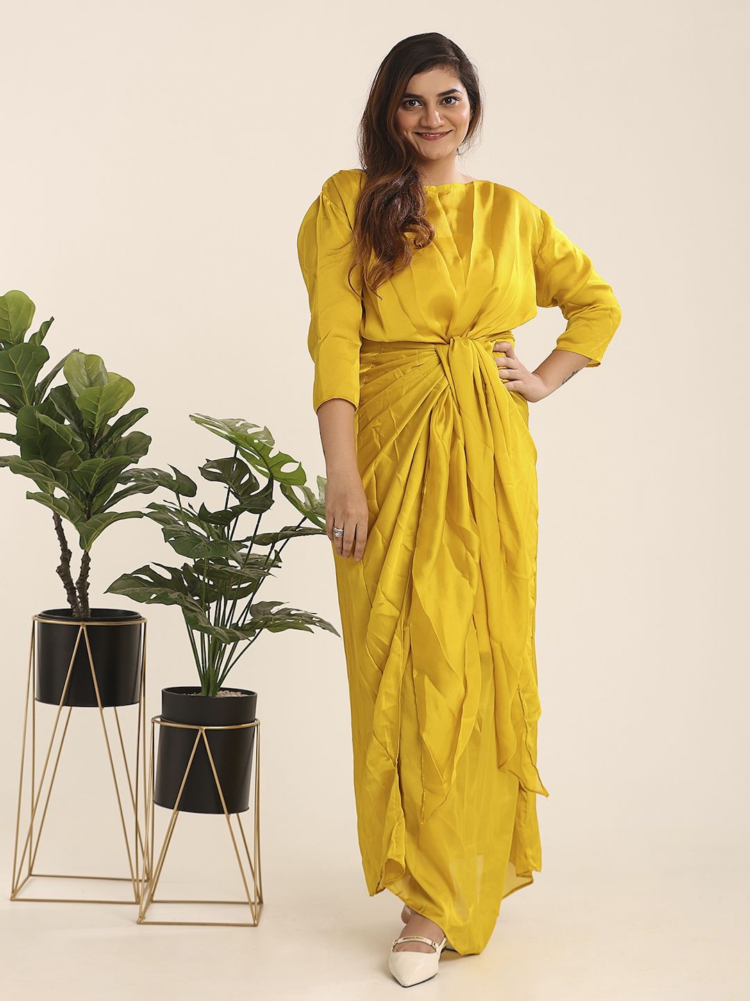 

THE BLESSED WARDROBE Women Boat Neck A-Line Maxi Dress, Mustard