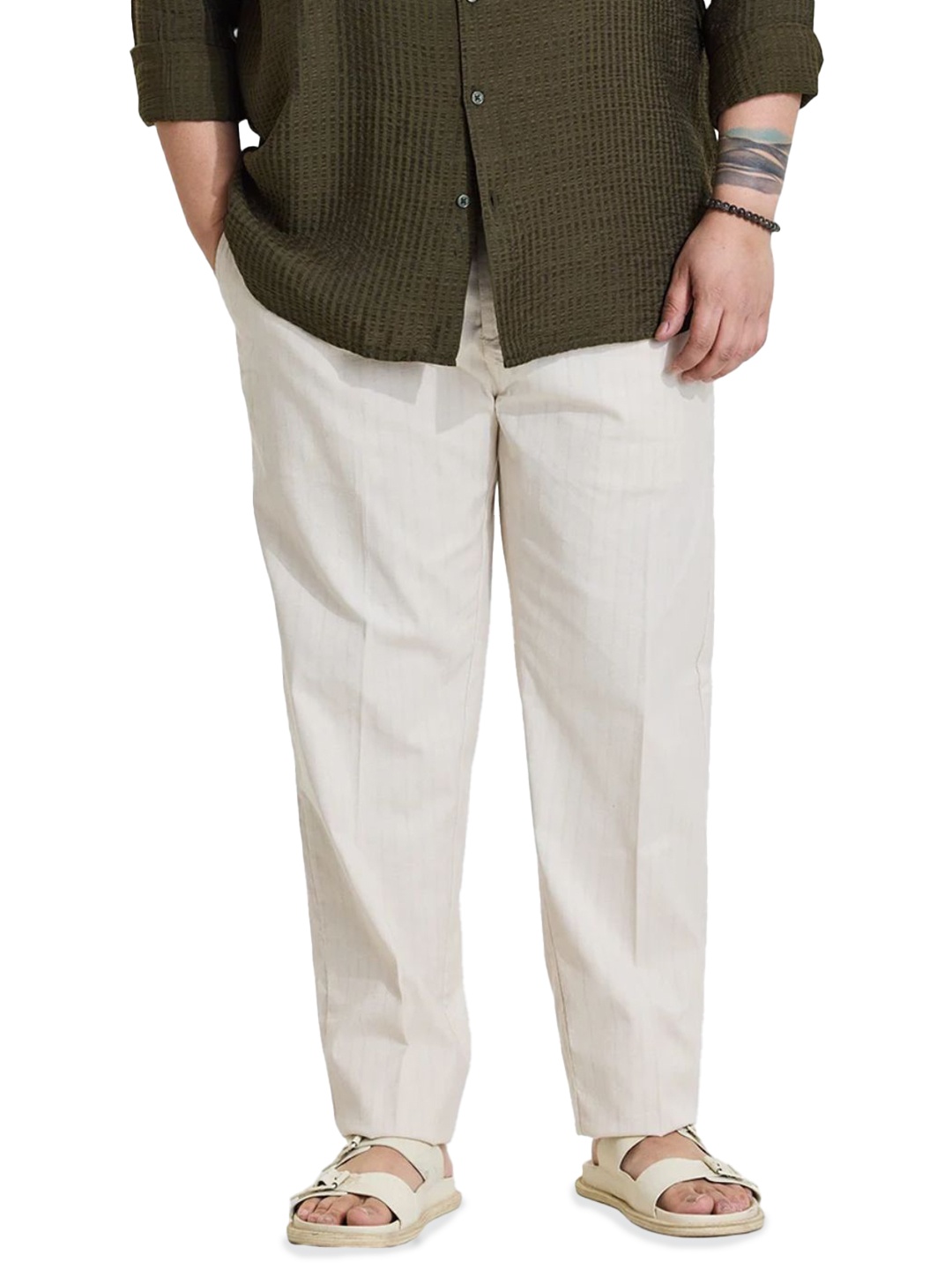 

Snitch Plus Size Men Relaxed Loose Fit Trousers, Cream