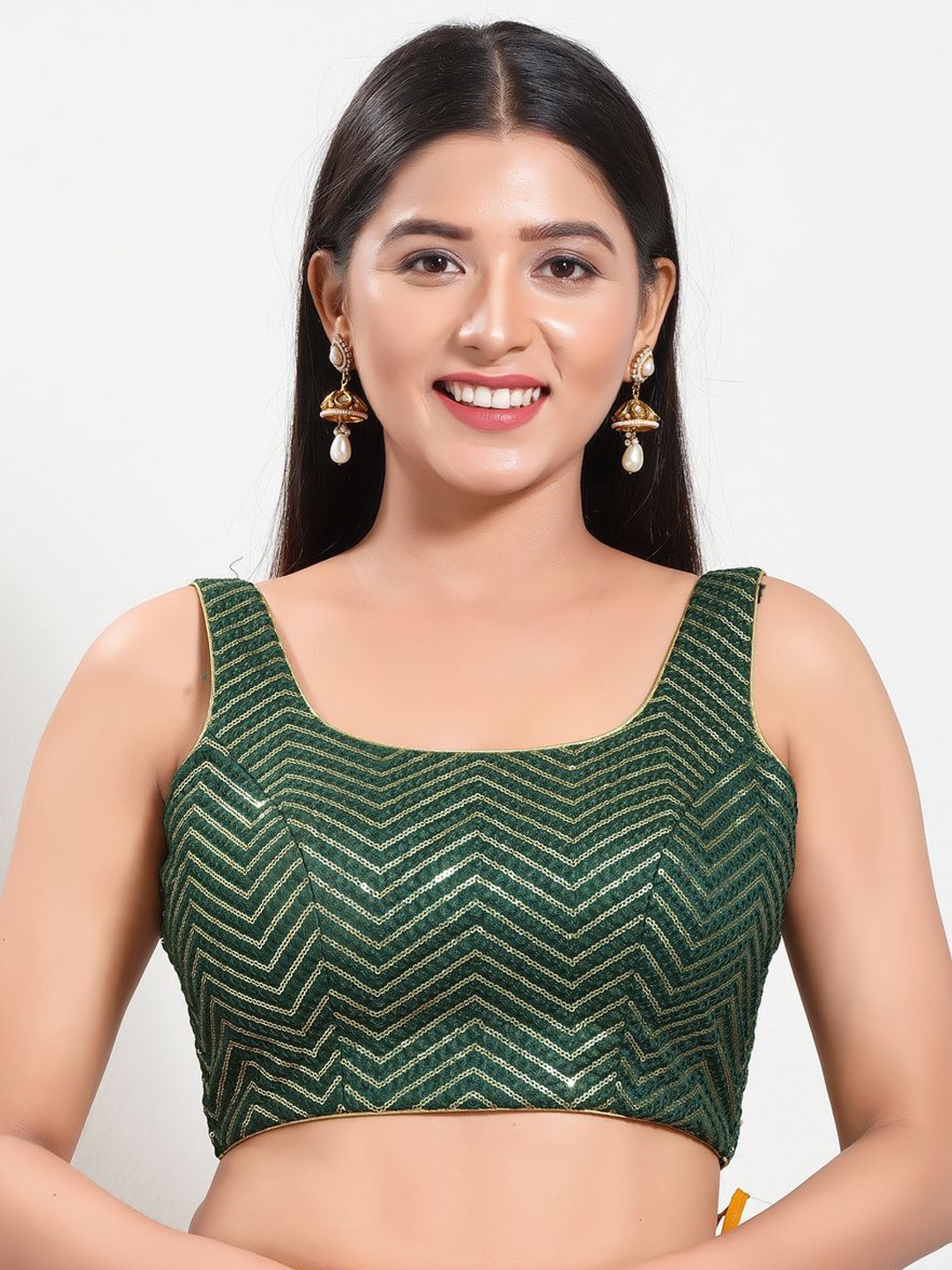 

VAMAS - THE DESIGNER BLOUSES Women Embroidered Sleeveless Saree Blouse, Green