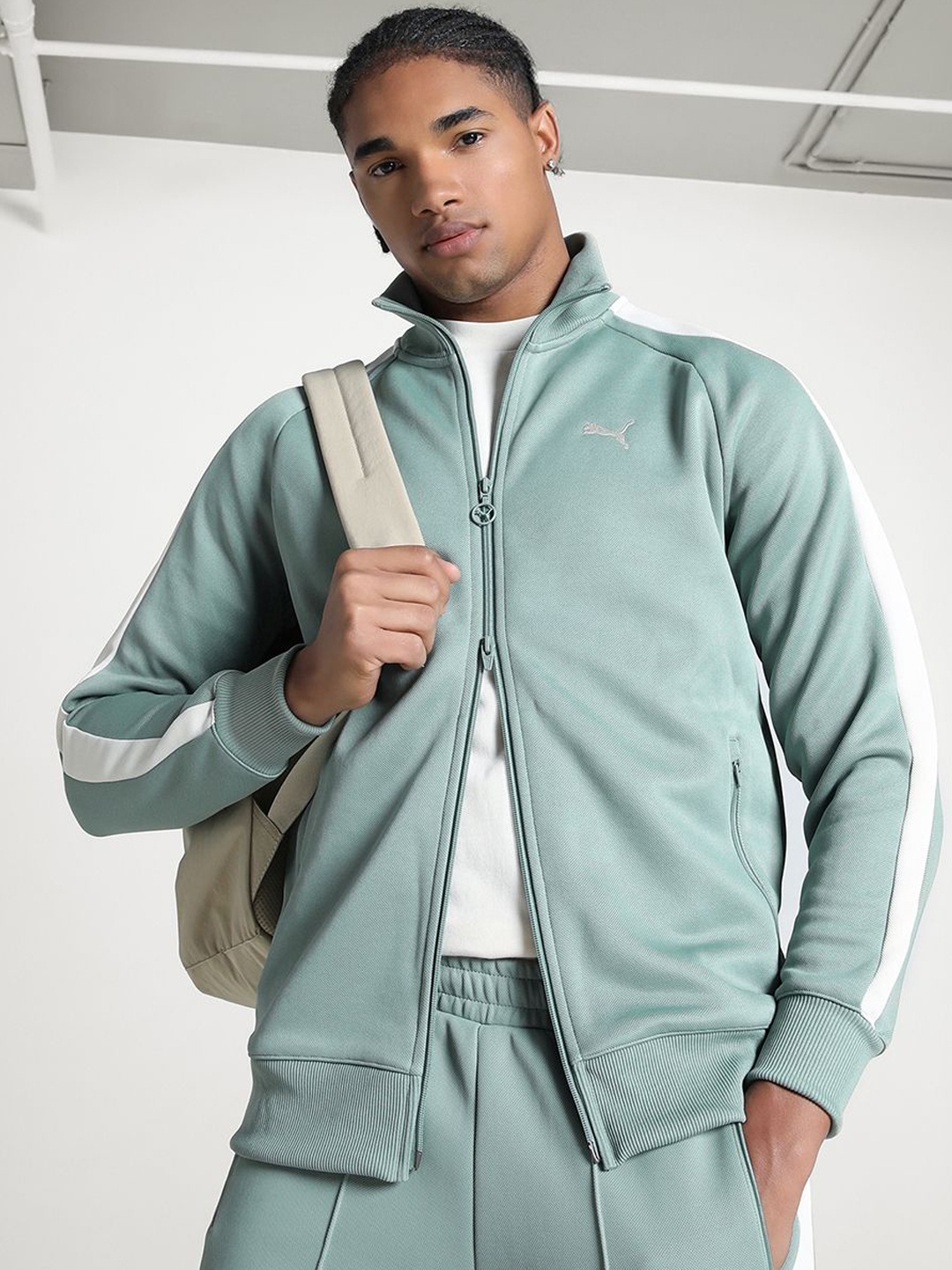 

Puma Men T7 Always On Track Mock Collar Cotton Jacket, Sea green