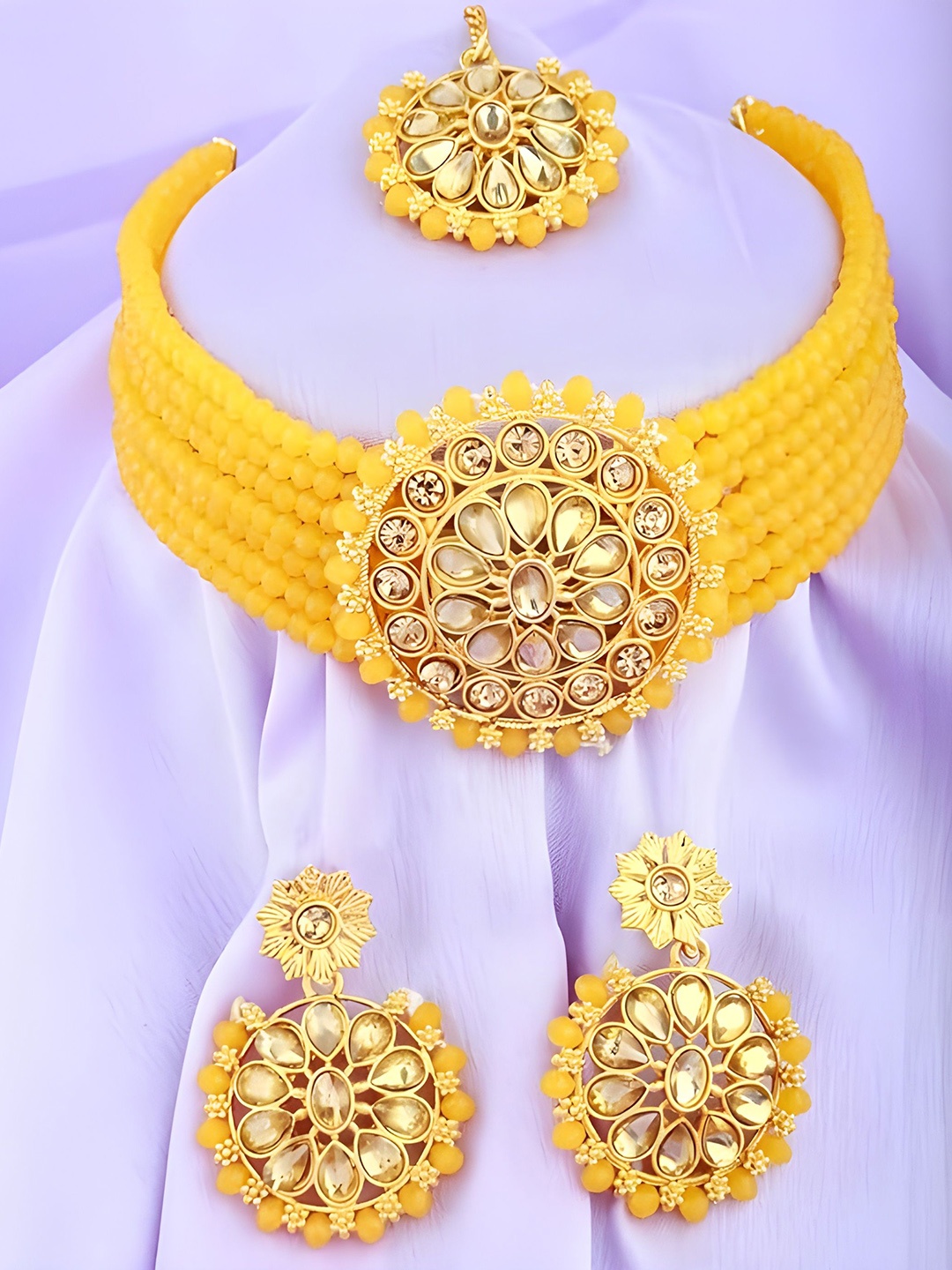 

JMBW INTERNATIONAL Set Of 2 Gold Plated Stone Studded & Beaded Jewellery Sets