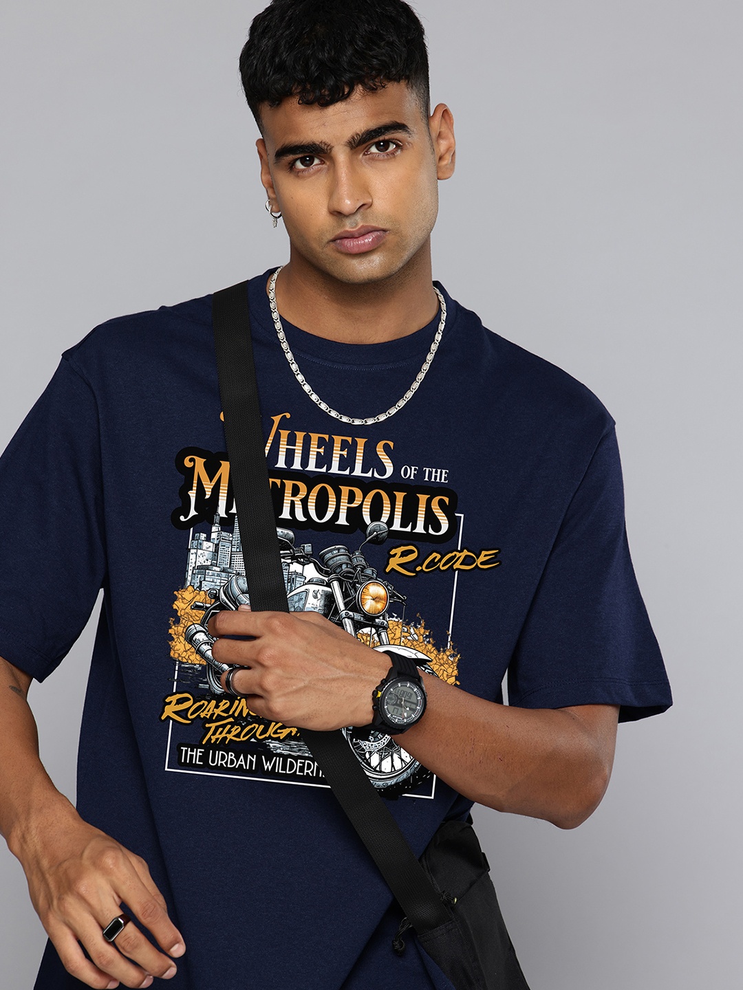 

R.Code by The Roadster Life Co. Men Printed T-shirt, Navy blue
