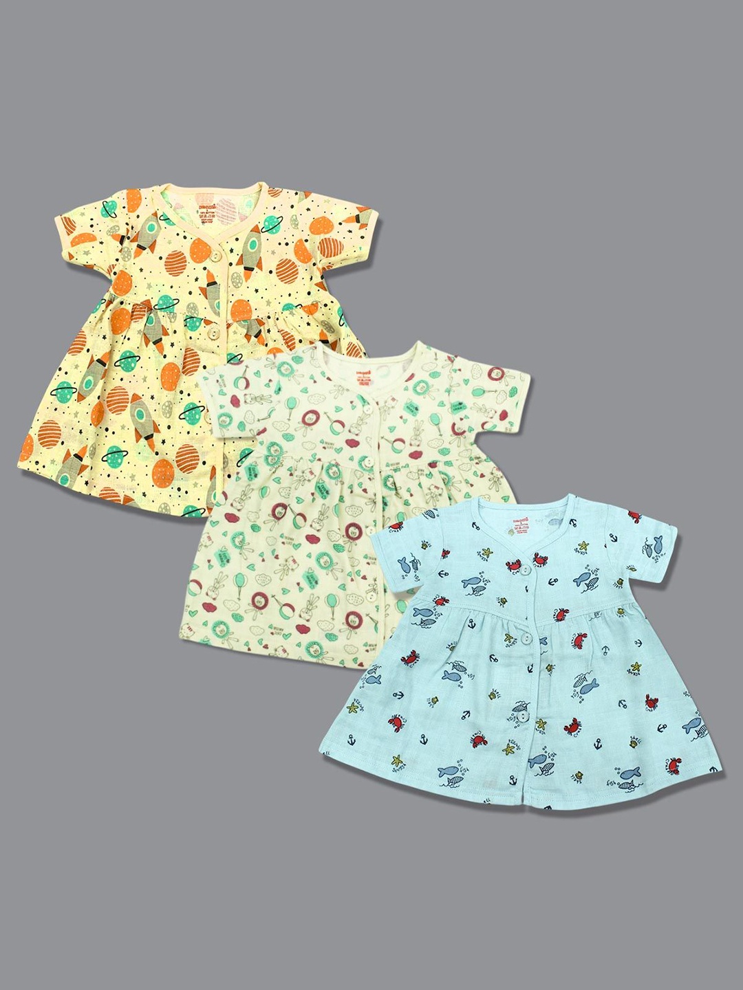 

Born Babies Girls Pack Of 3 Floral Printed Organic Cotton Fit & Flare Dress, Blue