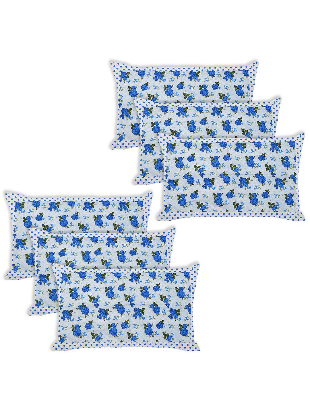 

Kuber Industries Blue & White 6 Pieces Floral Printed Cotton Rectangle Pillow Covers
