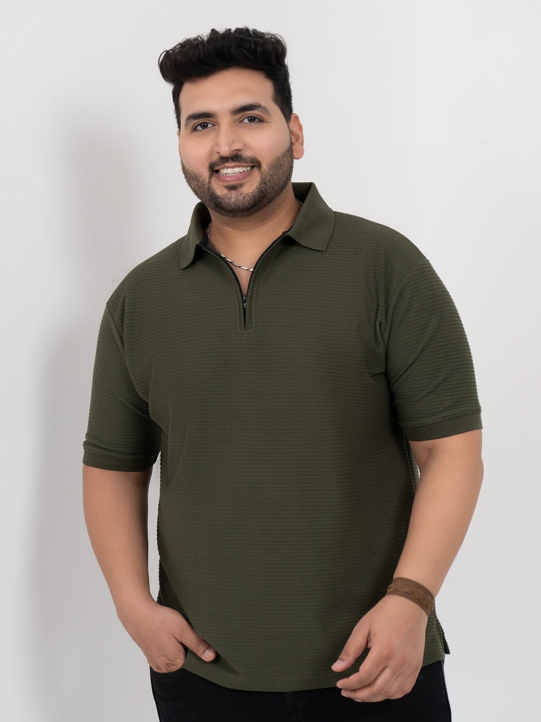 

Toodle Plus Plus Size Polo Collar Pure Cotton T-Shirt, Olive
