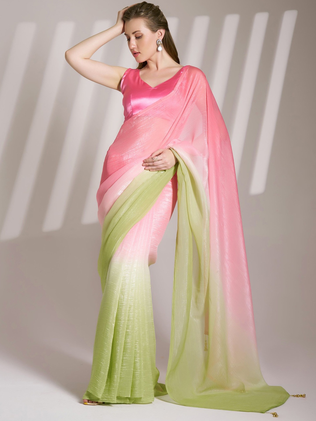 

MAHALASA Ombre Dyed Pure Chiffon Saree, Pink