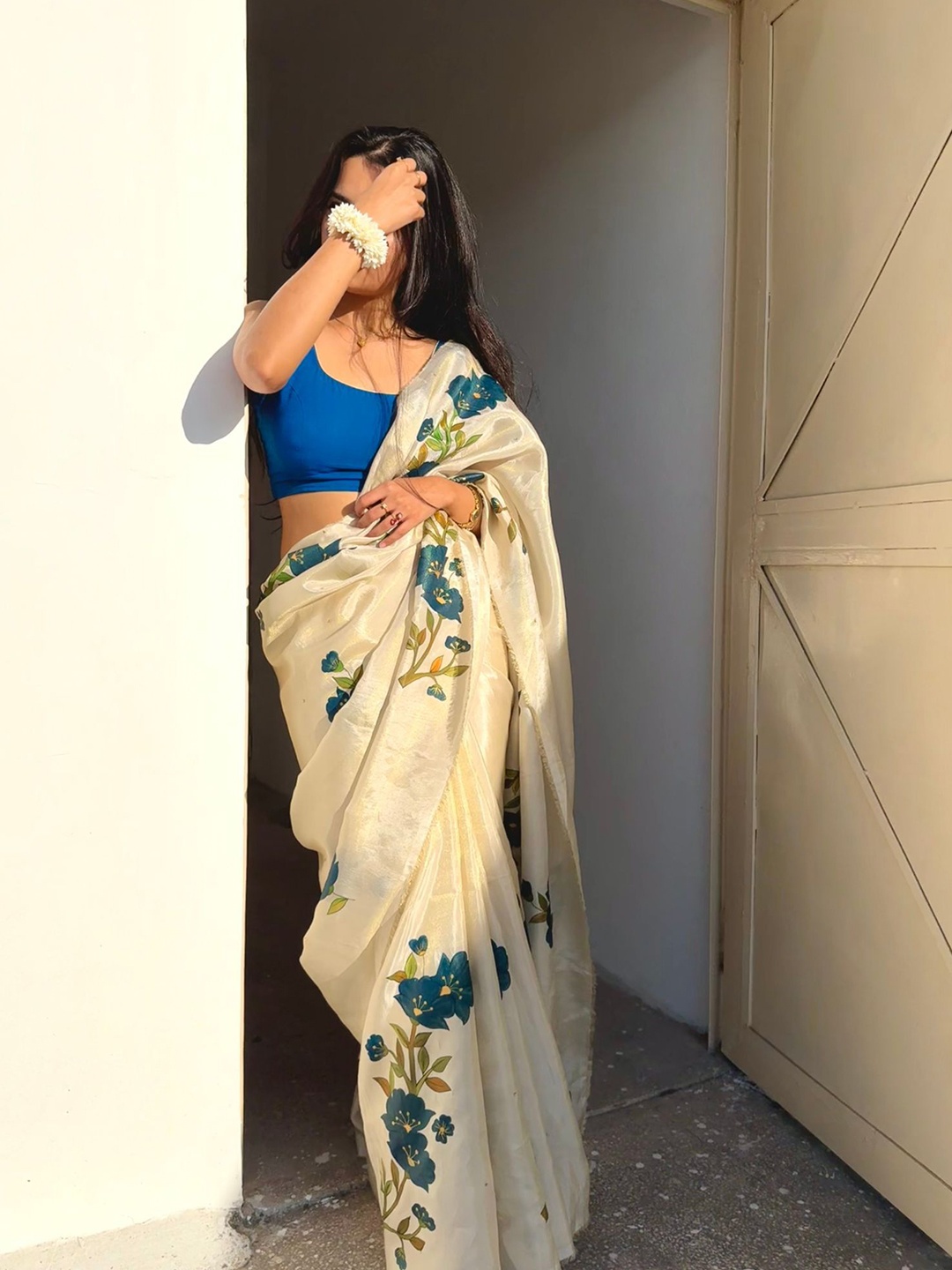 

Noor by Hansa Gold Tissue Hand-Painted Saree