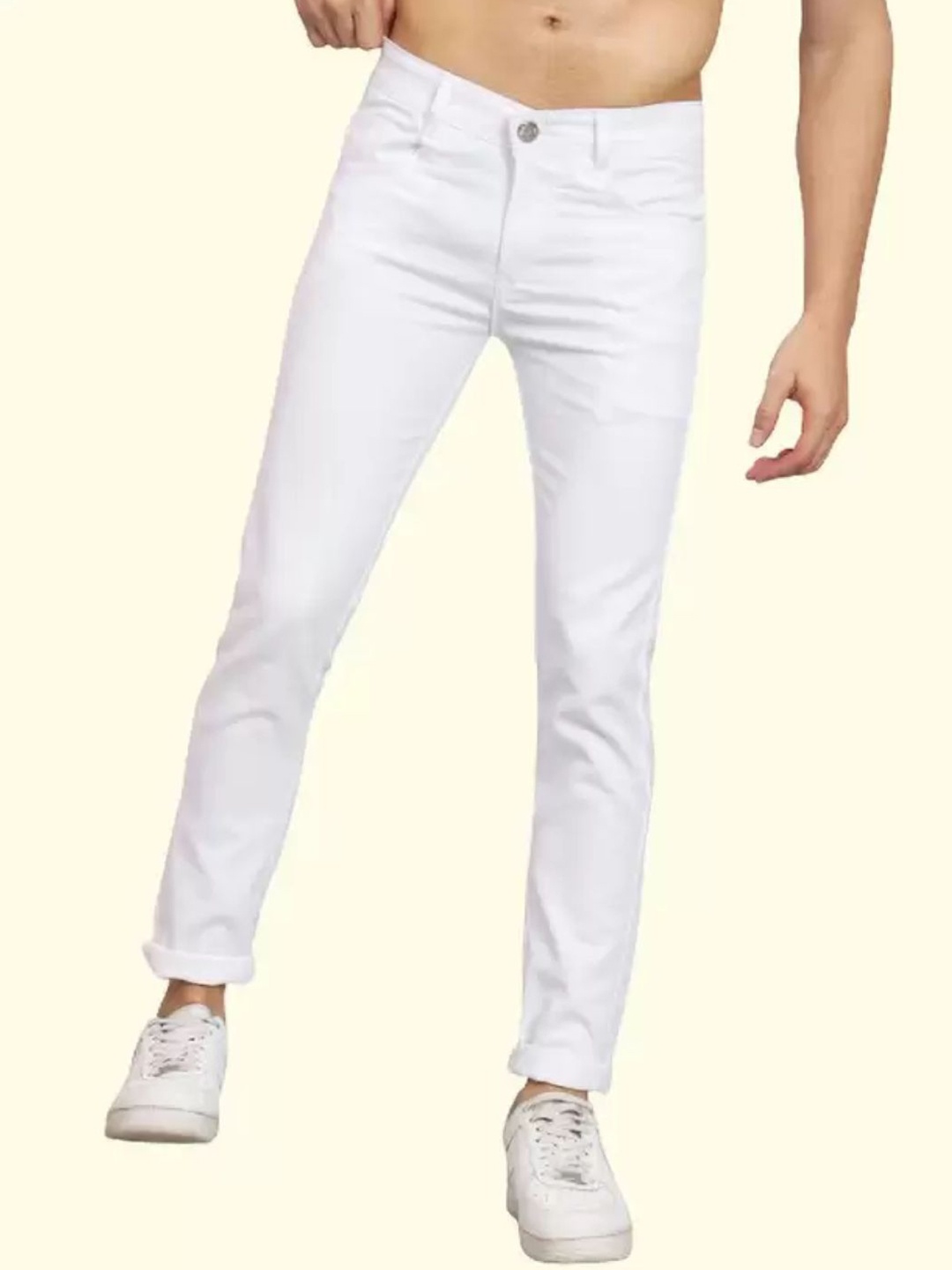 

LINARIA Men Classic Slim Fit Low Distress Jeans, White
