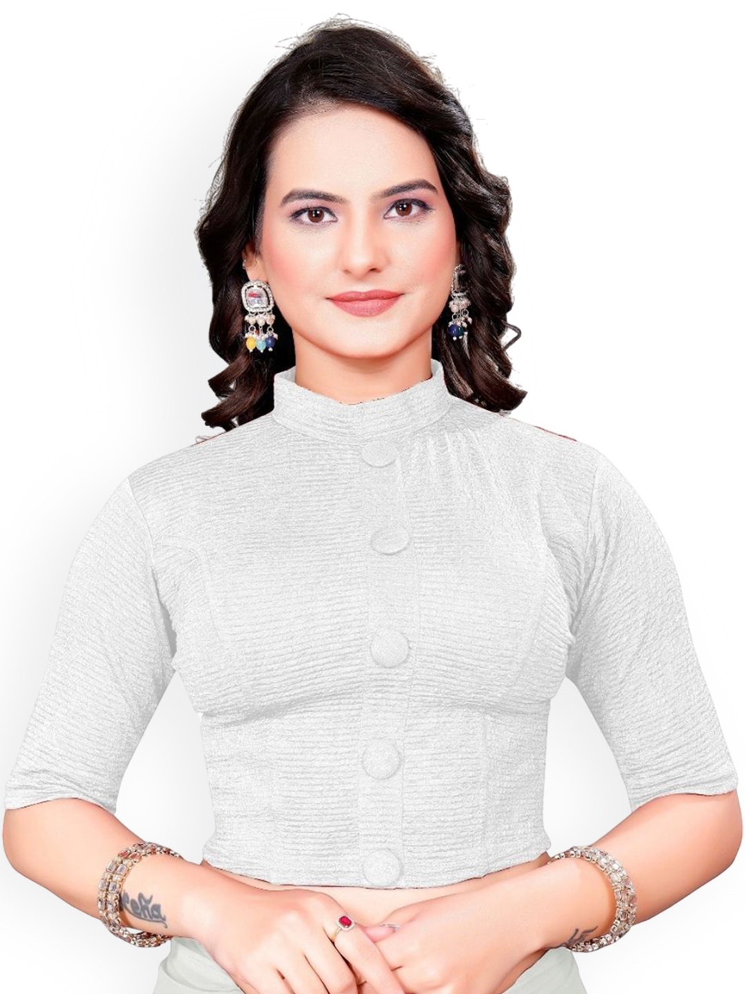 

SS Sanket High Neck Cotton Saree Blouse, White