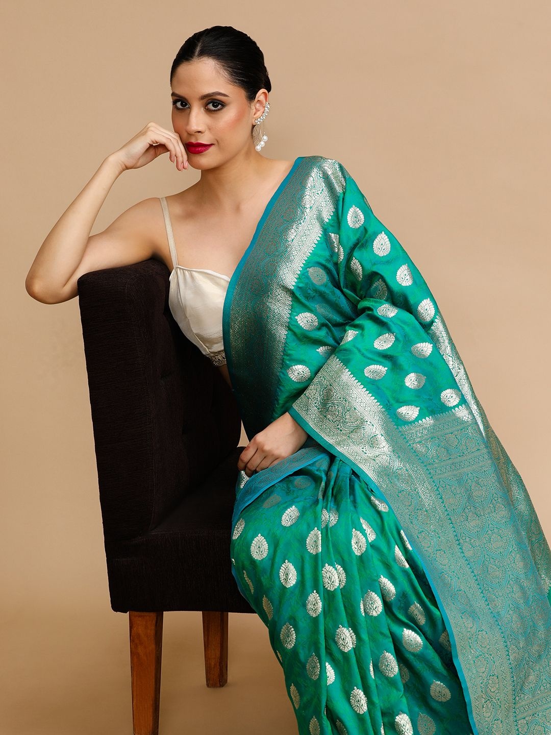 

House of Pataudi Woven Design Banarasi Saree With Unstitched Blouse, Green