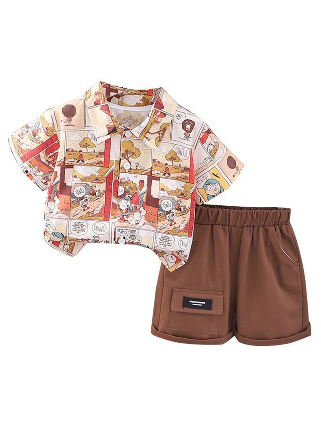 

StyleCast x Revolte Boys Printed Shirt Collar Shirt With Shorts, Brown