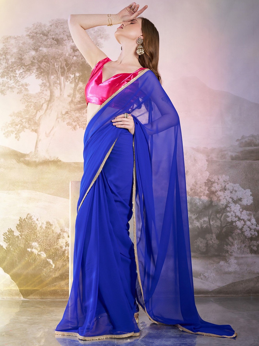 

MAHALASA Pure Chiffon Designer Saree, Blue