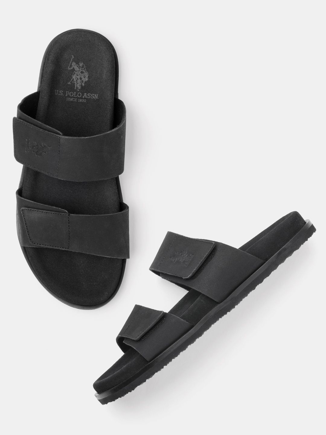 

U.S. Polo Assn. Men Leather Comfort Sandals, Black