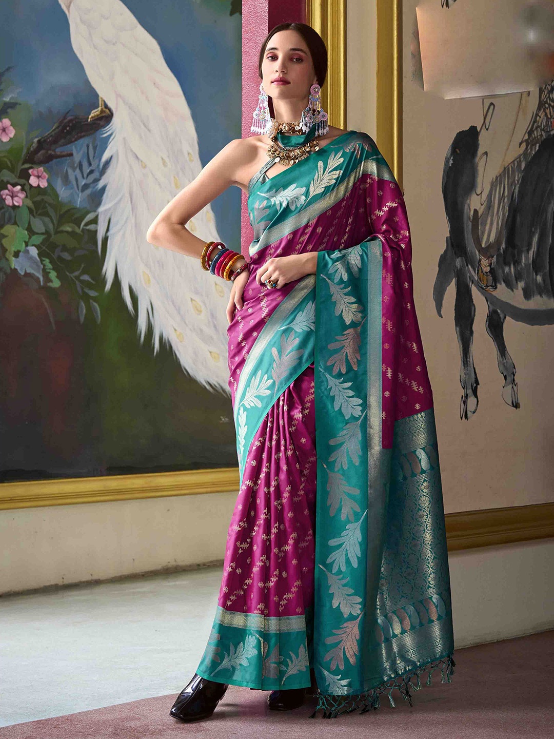 

Mitera Woven Design Zari Banarasi Saree, Purple