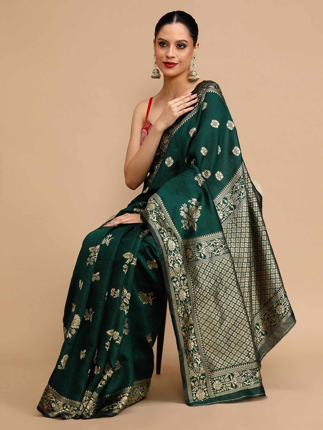 

House of Pataudi Woven Design Banarasi Saree, Green