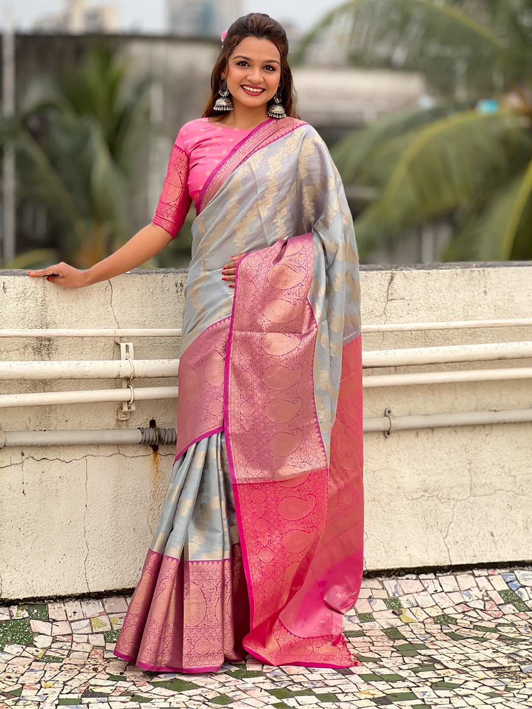 

Rangtulika Ethnics Woven Design Zari Paithani Saree, Grey