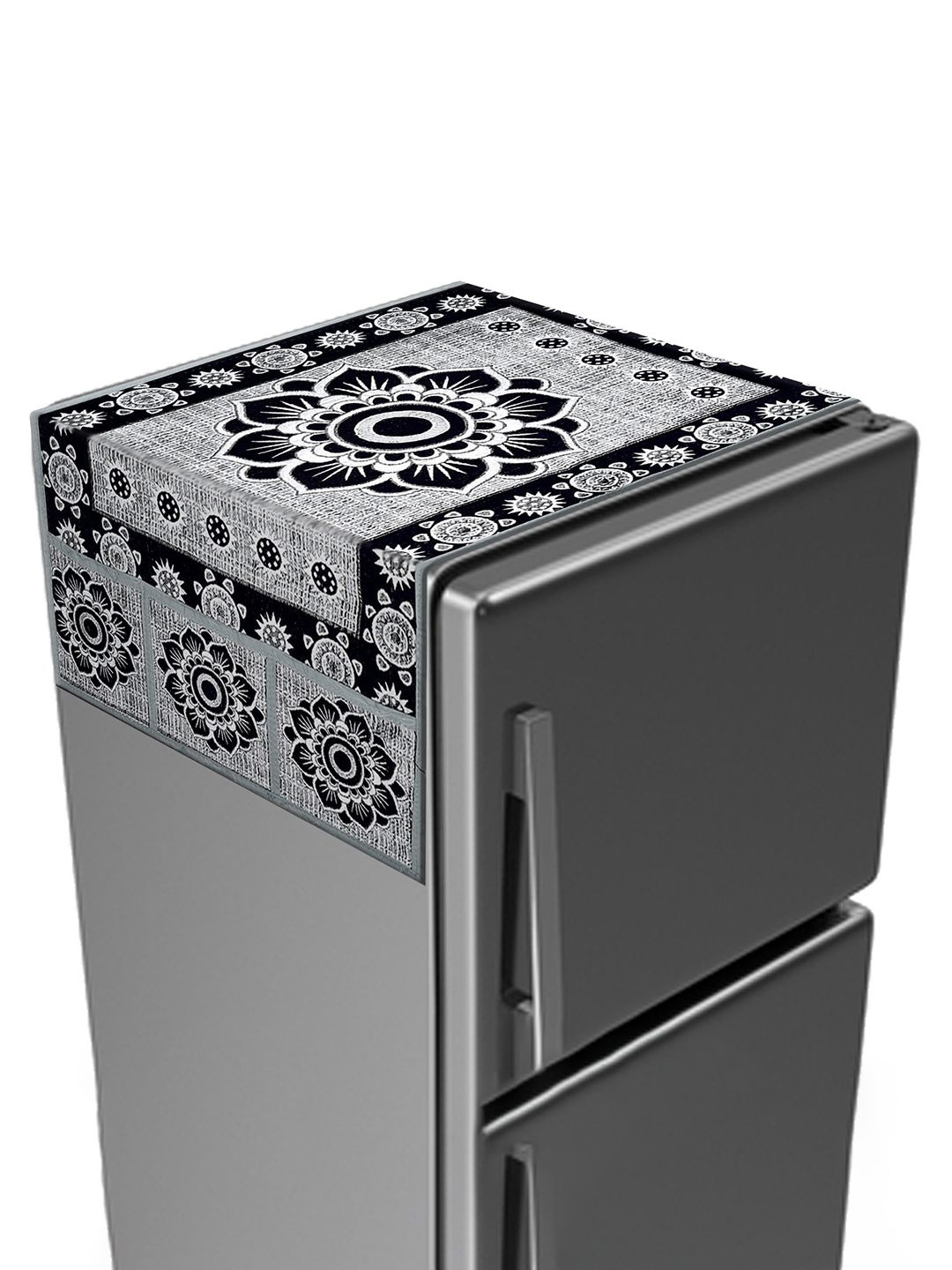 

Kuber Industries White Rangoli Printed Waterproof Stain Resistant Fridge Top Cover, Black