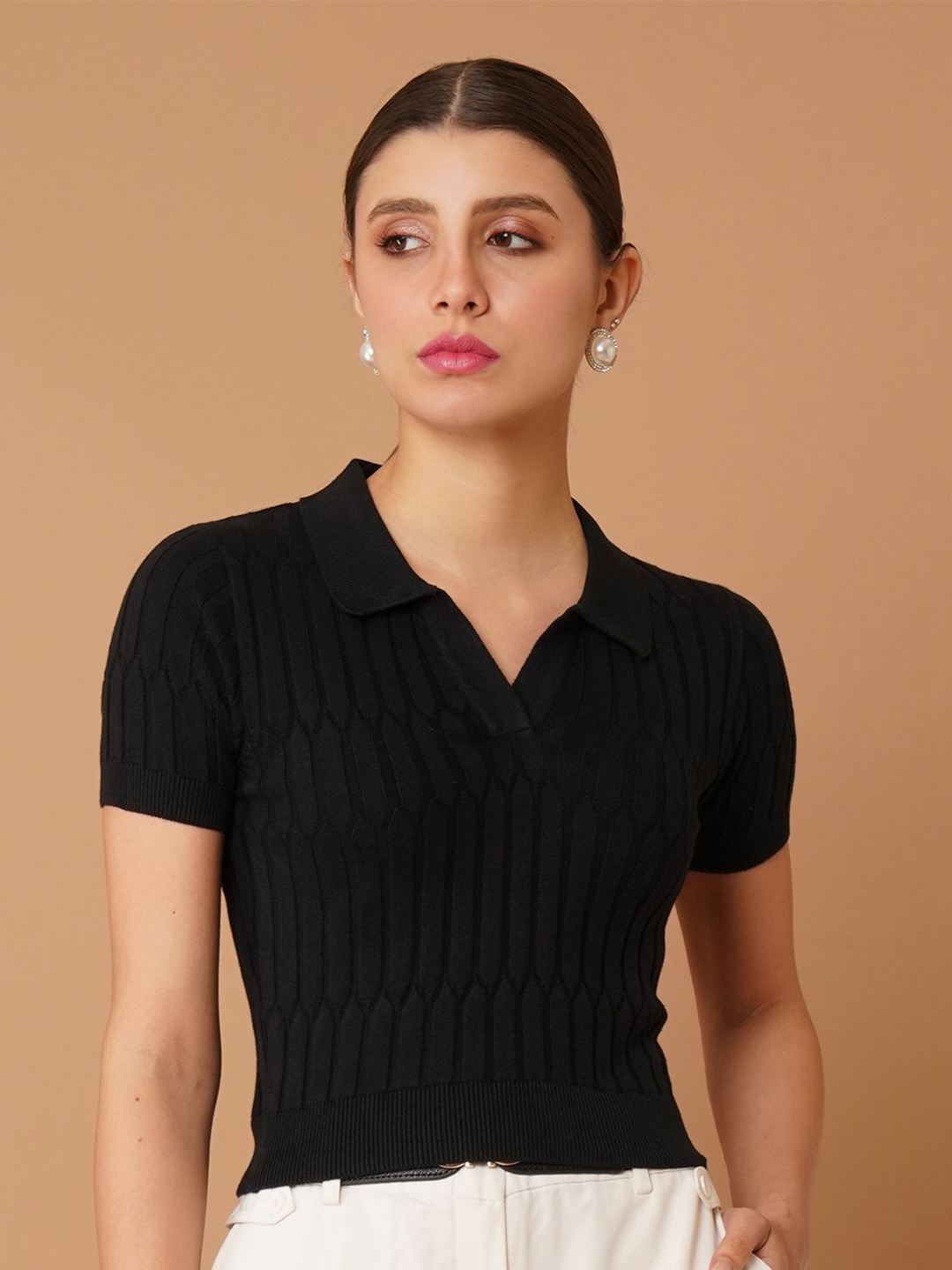 

Chemistry Women Ribbed Cotton Fitted Crop Top, Black