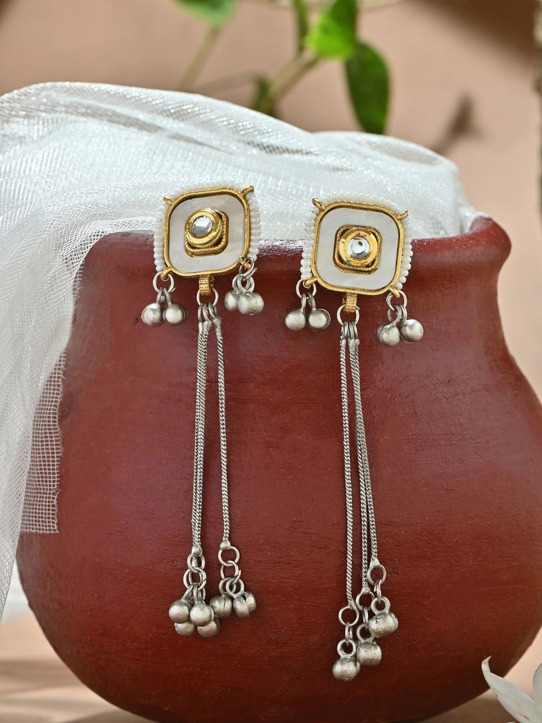 

Fida Square Drop Earrings, Silver