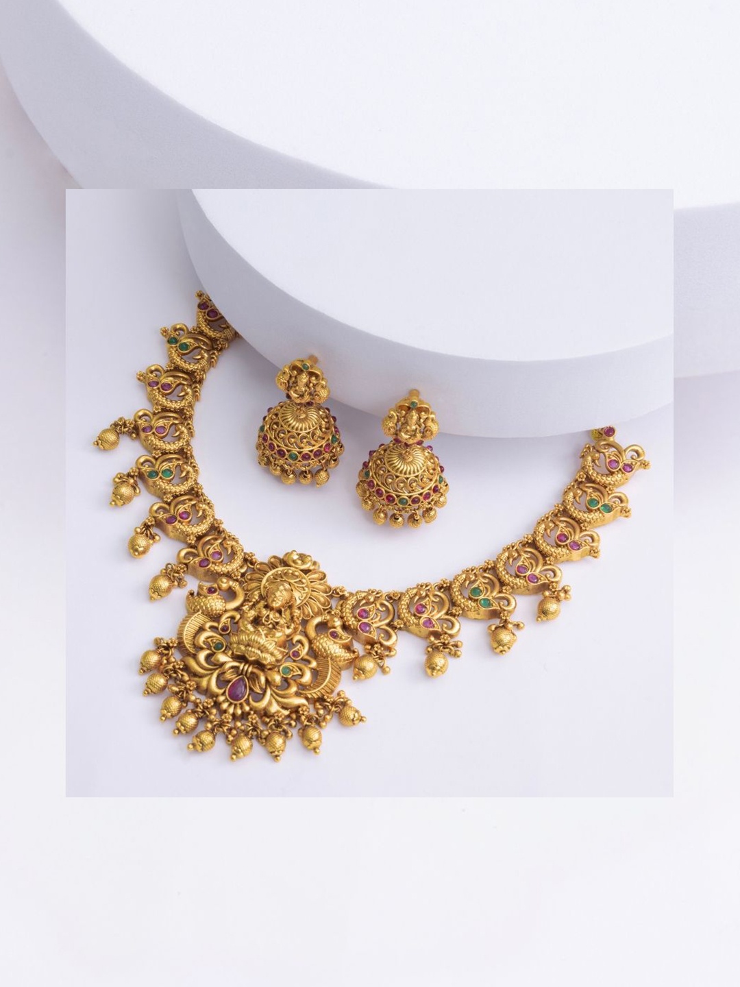 

South Temple Jewellery Gold-Plated Artificial Stones Studded Necklace & Earrings