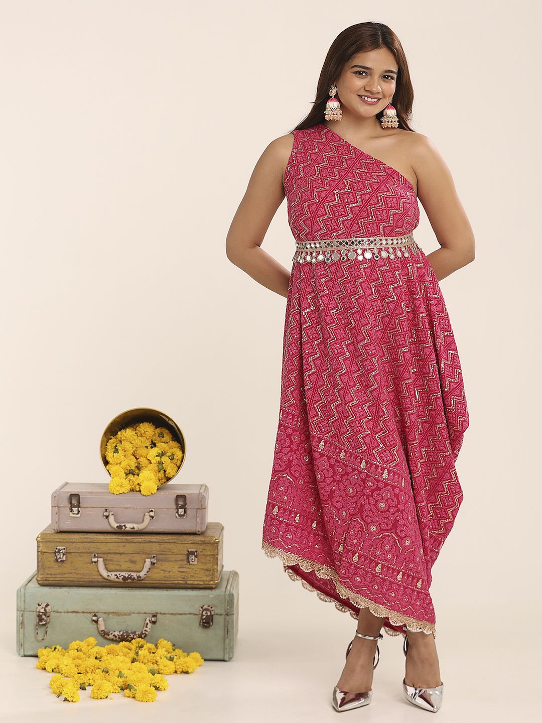 

THE BLESSED WARDROBE Floral Print Georgette Fit & Flare Maxi Dress, Pink