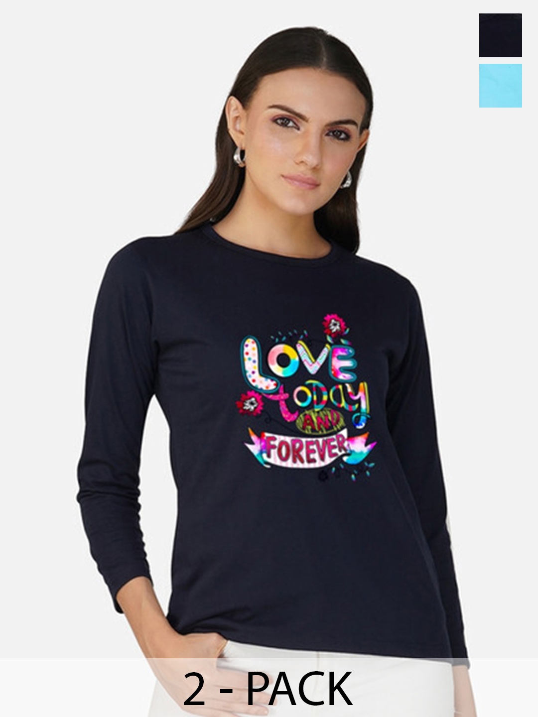 

Metronaut Women 2 Printed Bio Finish T-shirt, Navy blue
