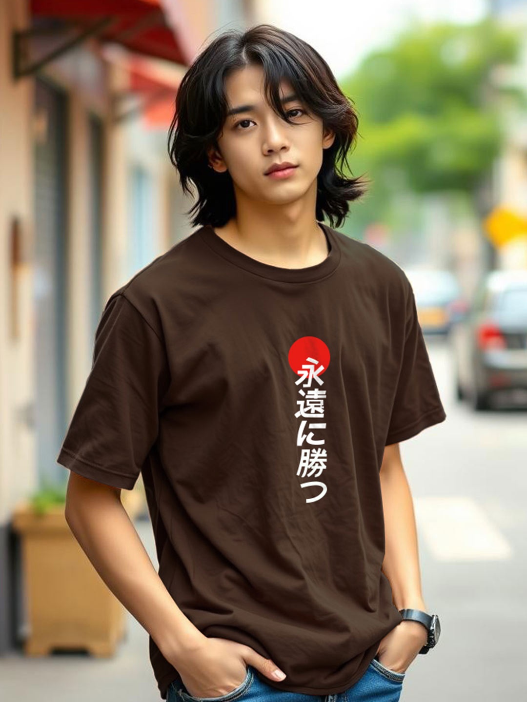 

TOGS & TERRE Men Graphic Printed Round Neck Cotton T-shirt, Brown