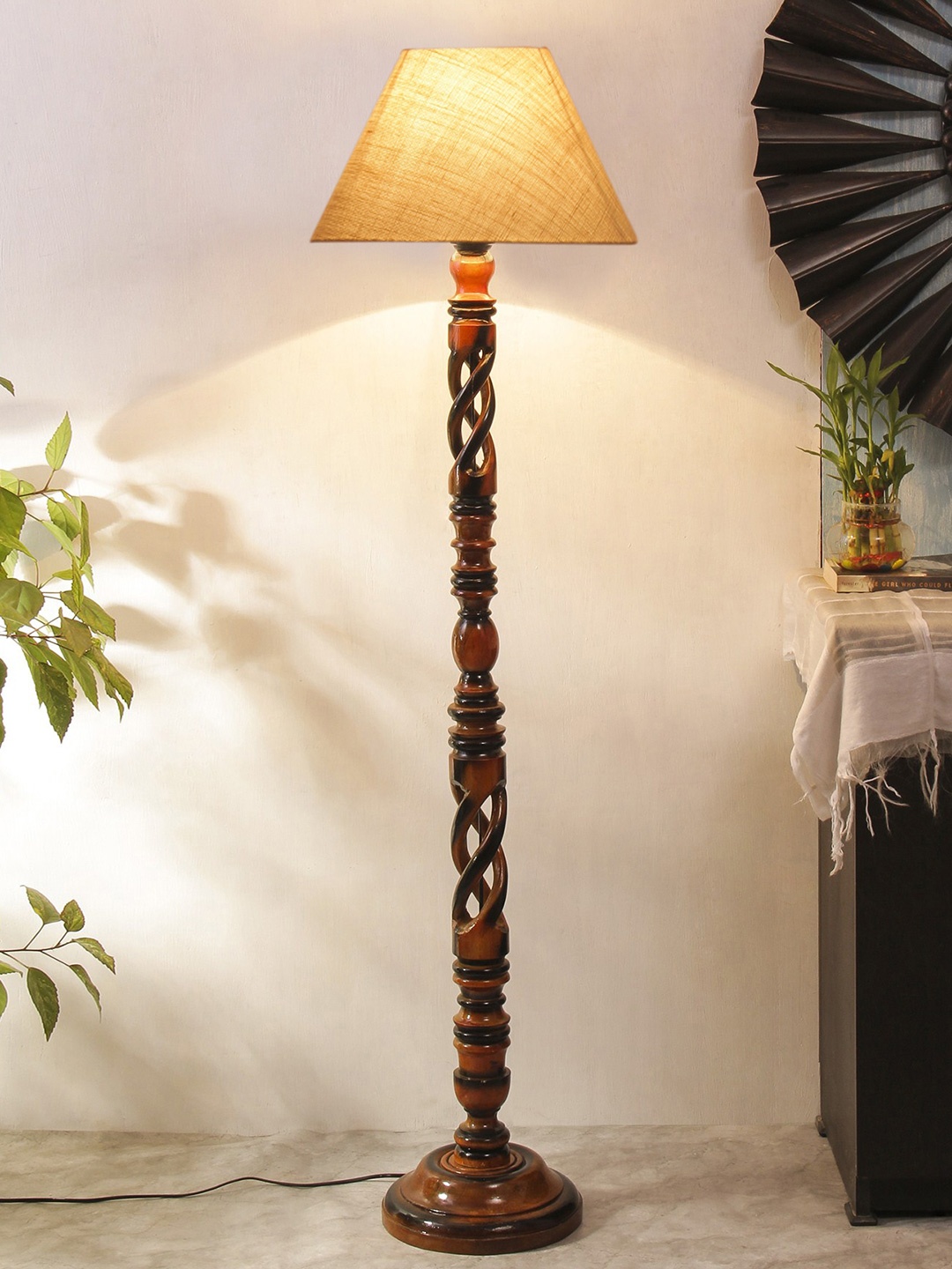 

Devansh Brown & White Wooden Floor Lamp With Shade