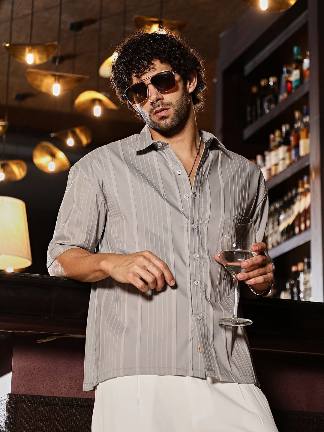 

Campus Sutra Men Classic Oversized Fit Spread Collar Textured Casual Shirt, Grey